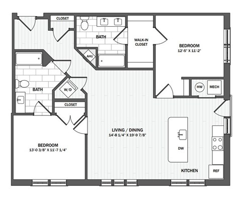 Floor plan for 2 beds, 2 baths, 1189 sqft